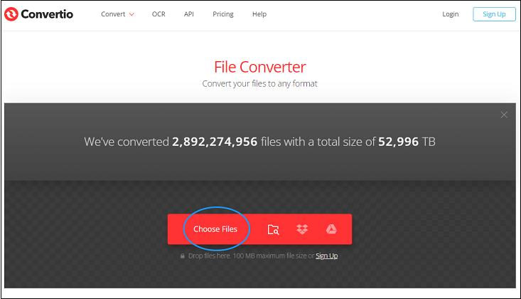 Click Choose Files to import MTS file(s) in Convertio