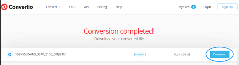 Click the Download button for the converted file saving in Convertio