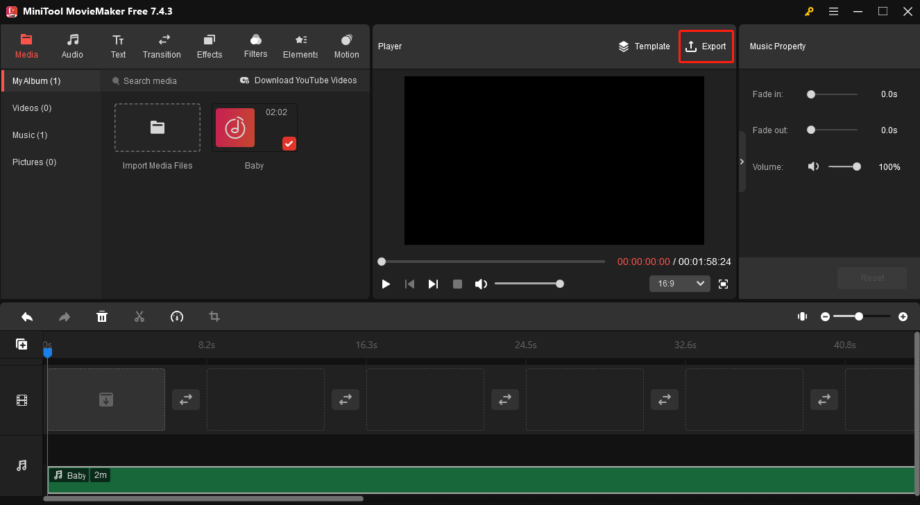 Click on the Export icon in MiniTool MovieMaker to access the interface of setting the output format