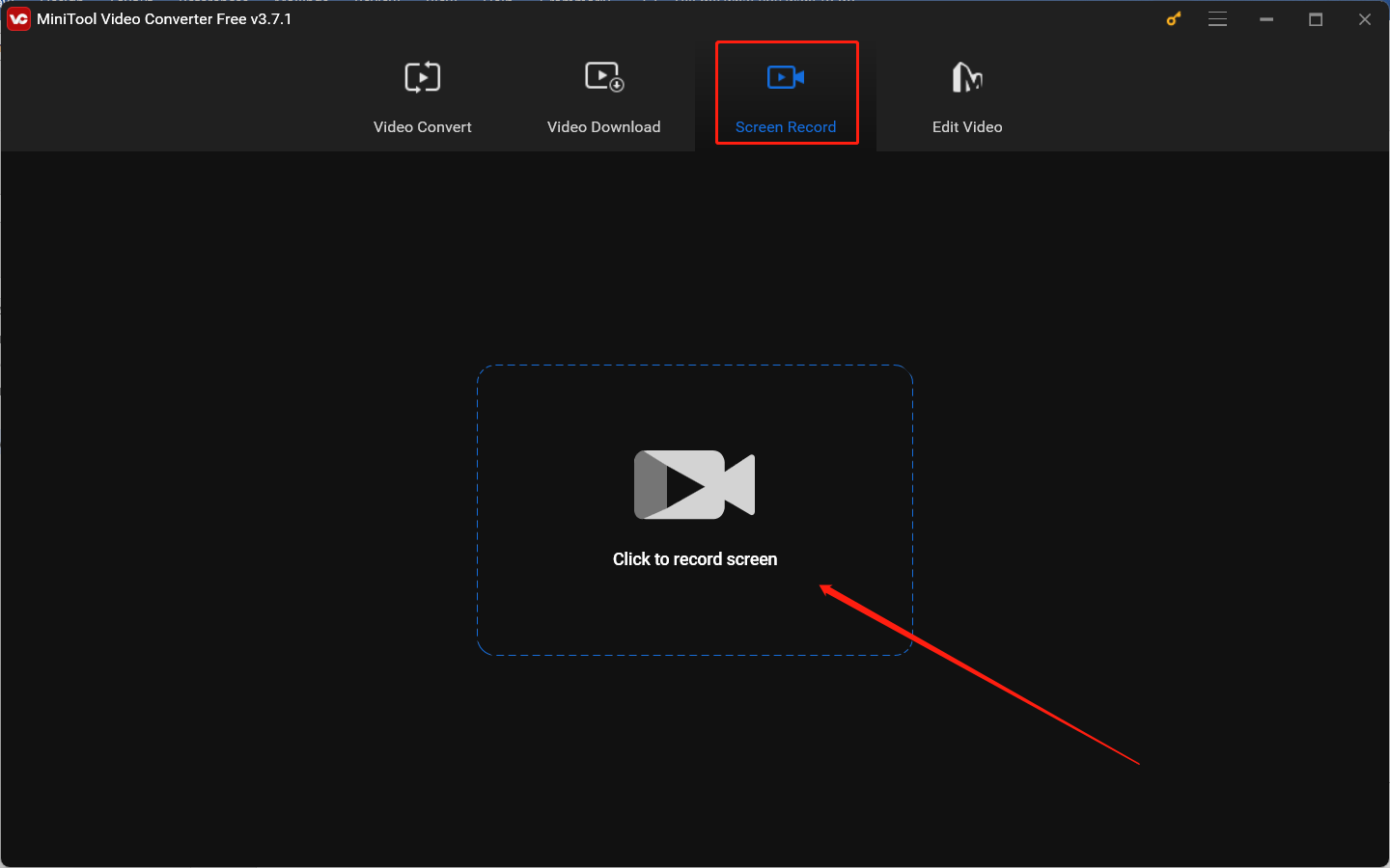 Hit the Click to record screen area in MiniTool Video Converter to access MiniTool Screen Recorder