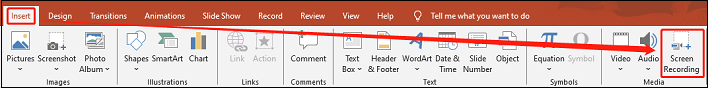 Click the Screen Recording button in PowerPoint for screen recording