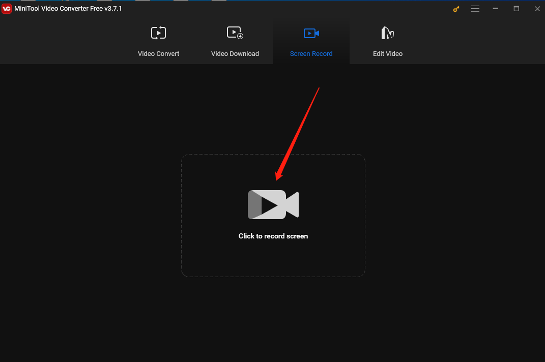 Click the Click to record screen region in MiniTool Video Converter to open MiniTool Screen Recorder