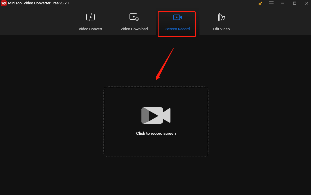 Hit the Click to record screen area in MiniTool Video Converter to access the MiniTool Screen Recorder panel