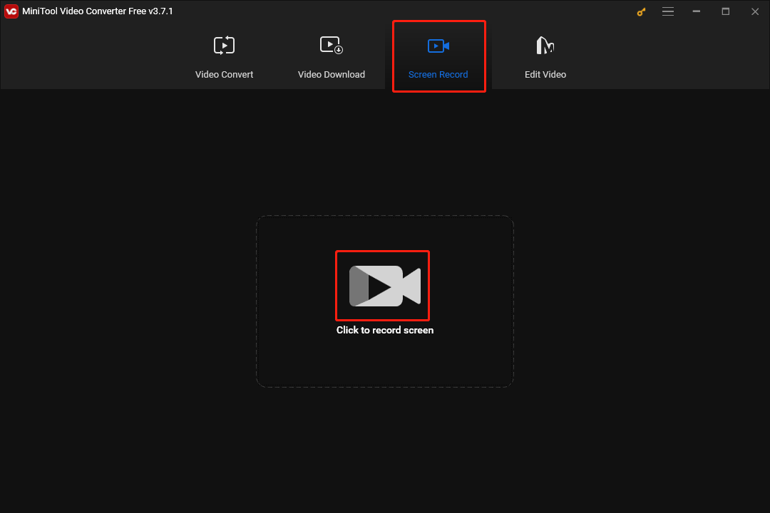 Click on the big recording icon in MiniTool Video Converter to access the MiniTool Screen Recorder panel