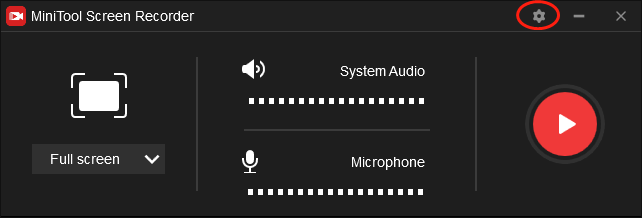 Click on the Settings icon in MiniTool Screen Recorder to access the screen recording settings interface