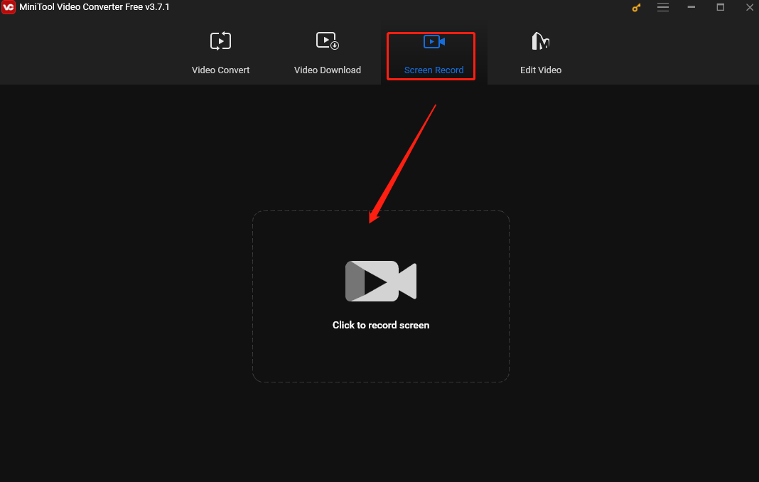 Hit the Click to record screen area in MiniTool Video Converter to access the MiniTool Screen Recorder panel