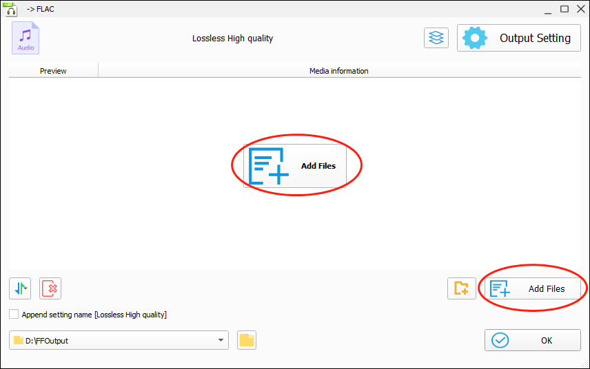 Click on Add Files to import your M2TS files