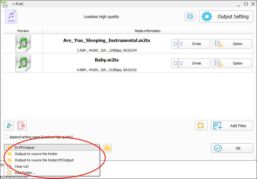 Expand the Output option to determine the location that will save your converted files