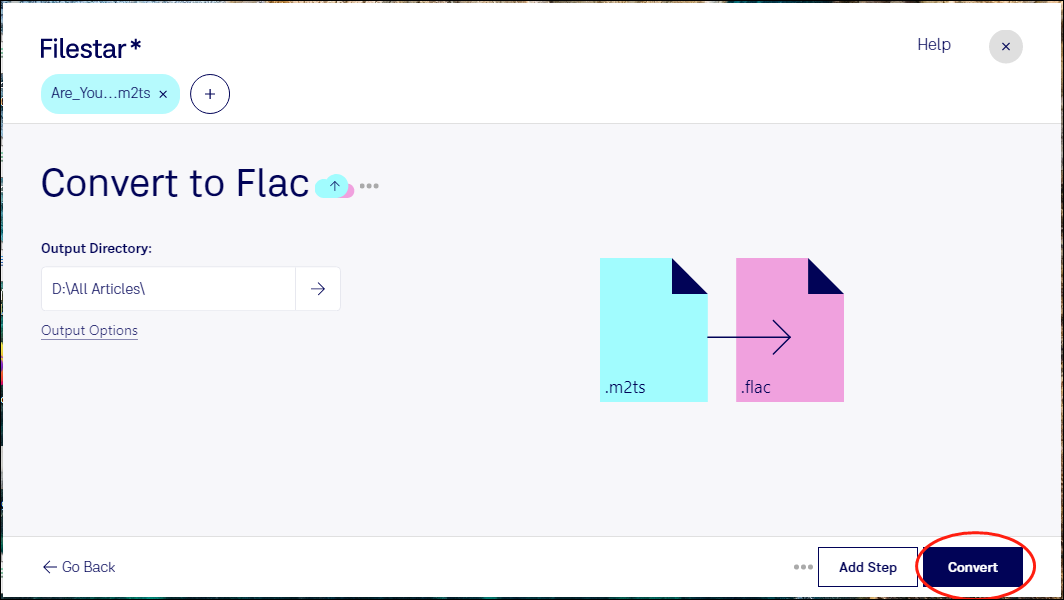 Click on the Convert button to begin converting M2TS to FLAC