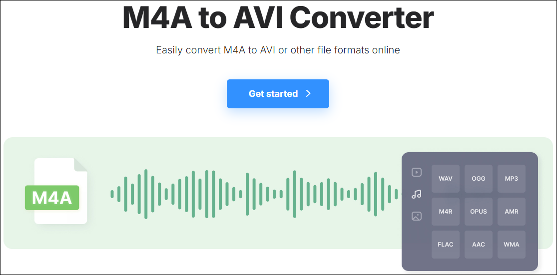 The M4A to AVI conversion page of Clideo