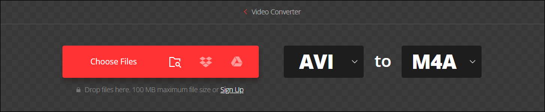 The AVI to M4A Converter Page of Convertio