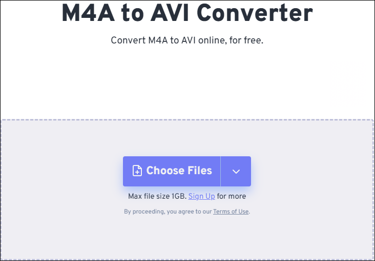 The M4A to AVI converter interface of FreeConvert