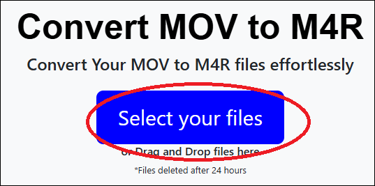 Click Select your files to upload you MOV file