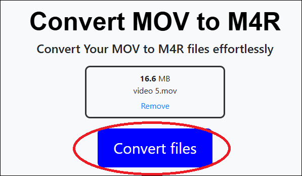 Click Convert files to begin converting MOV to M4R