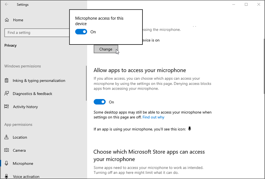 Allow Movavi to access your microphone in the Privacy settings