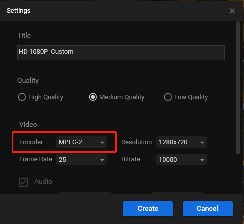 Encoder als MPEG-2 festlegen