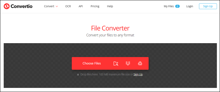 The interface of Convertio