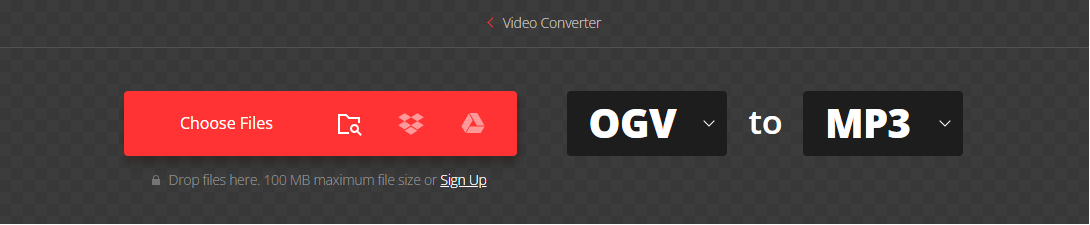 The OGV to MP3 Converter page of Convertio