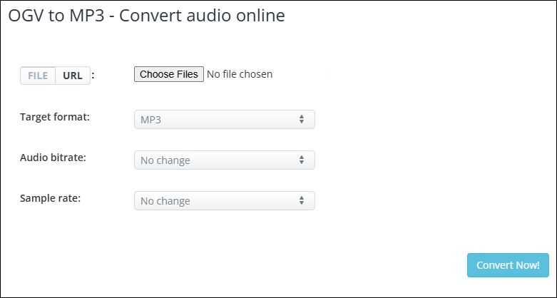 The OGV to MP3 Converter page of AConvert