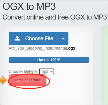 Click on the Start Converting button to begin the conversion from OGX to MP3