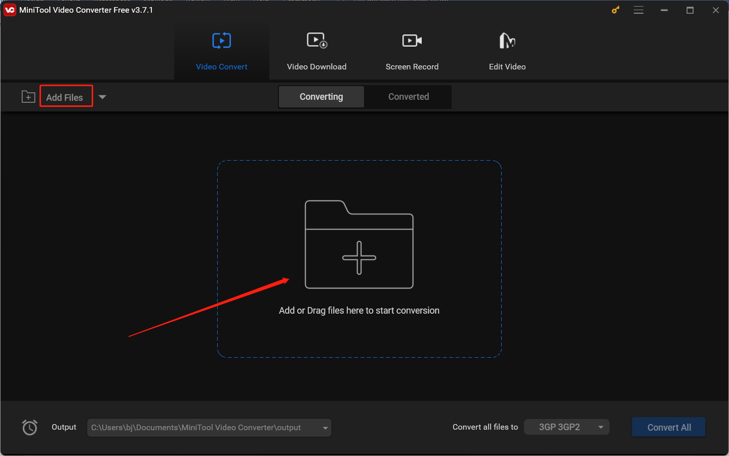 Import the target MKV file from your PC for MKV to Apple TV-supported format conversion in MiniTool Video Converter