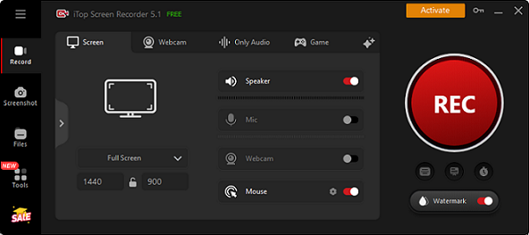 The main interface of iTop Screen Recorder