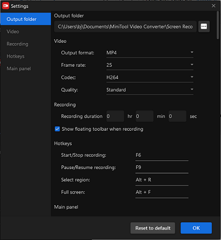 Customize some parameters for recording in MiniTool Video Converter