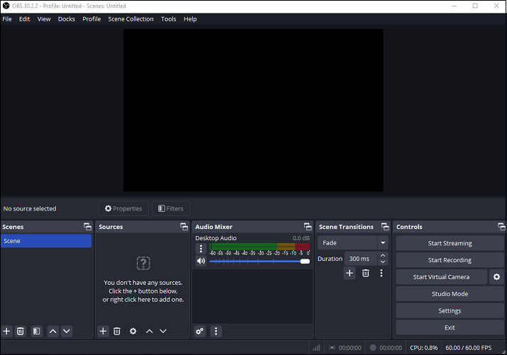 The interface of OBS Studio