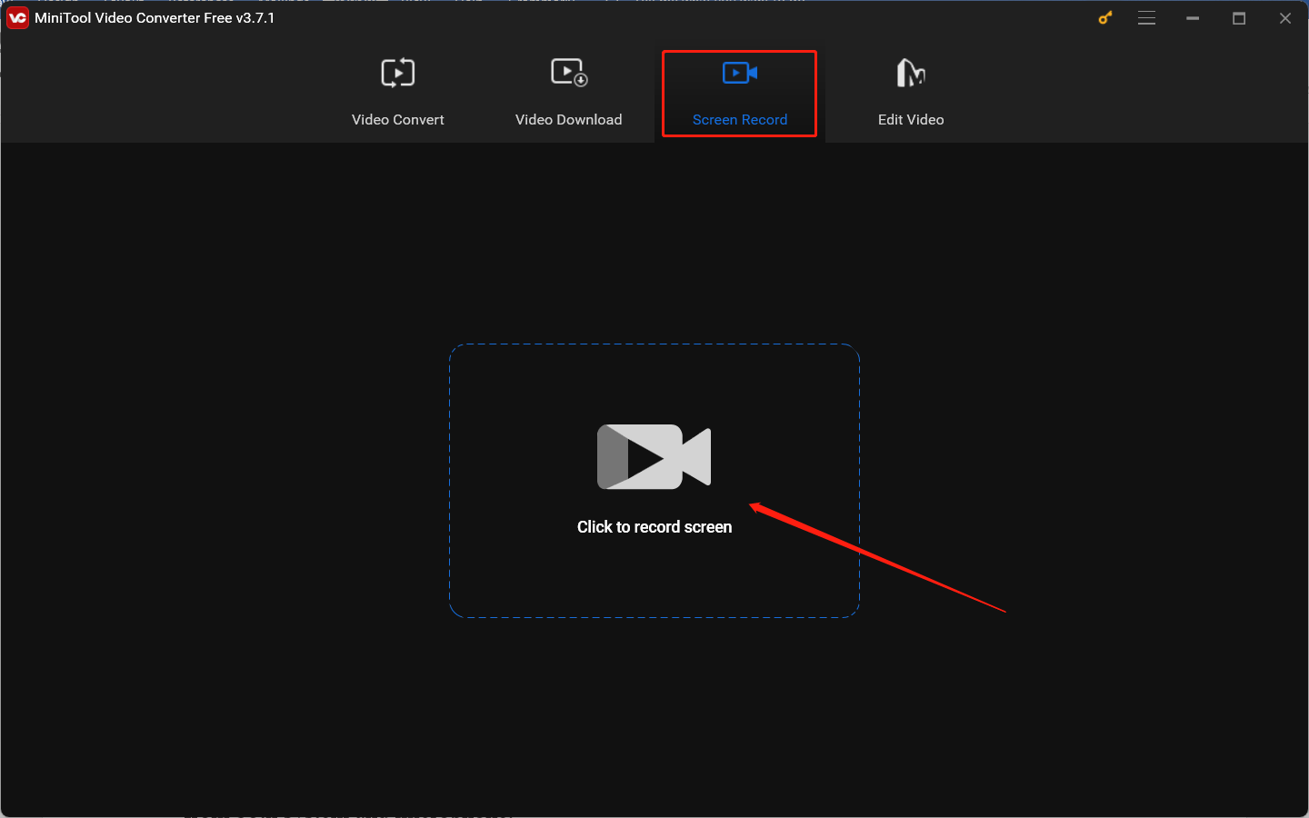 Hit the Click to record screen option in MiniTool Video Converter to access MiniTool Screen Recorder