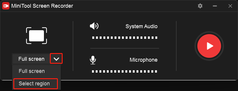 Choose Select region on the MiniTool Screen Recorder panel to record a specific window