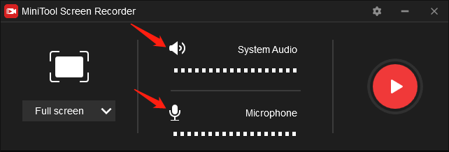 Click on the audio icons in MiniTool Screen Recorder to control the audio recording