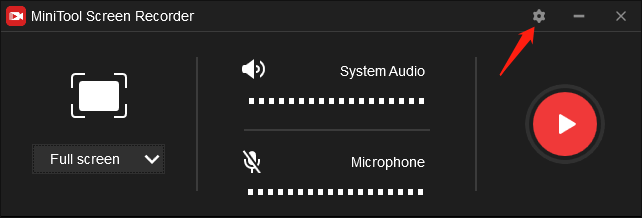 Click on the settings icon in MiniTool Screen Recorder to enter the interface of screen recording settings