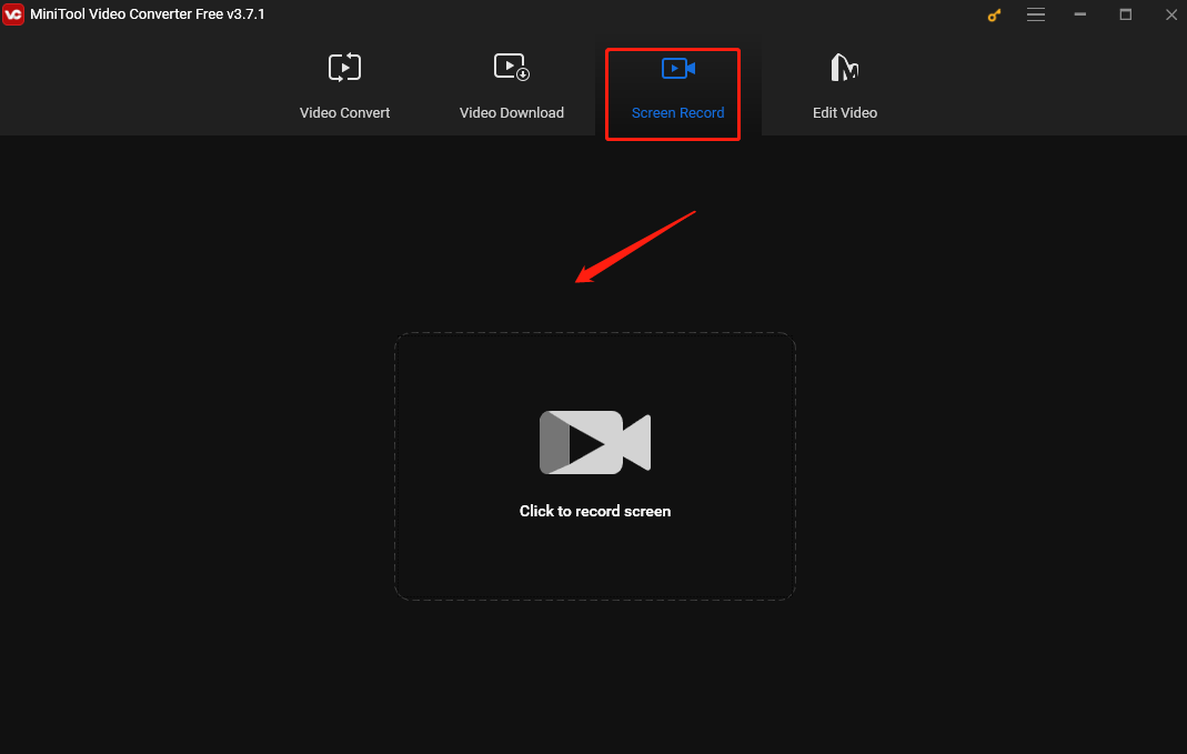 Hit the Click to record screen area under the Screen Record module in MiniTool Video Converter