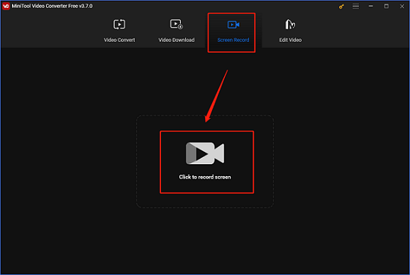 Click the camera icon to open the screen recorder in MiniTool Video Converter