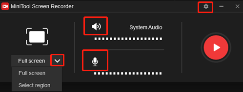 Adjust some settings for screen recording in MiniTool Screen Recorder