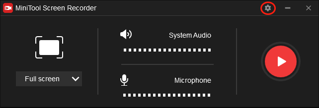 Click on the Settings icon in MiniTool Screen Recorder to access the page of screen recording setup