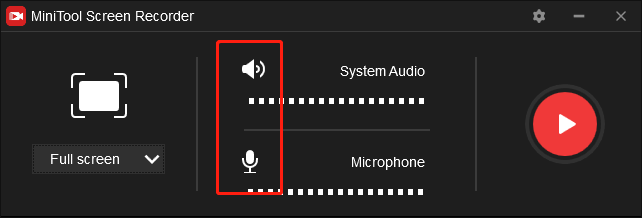 Click on the two audio icons in the MiniTool Screen Recorder to control the audio recording of Filmzie videos