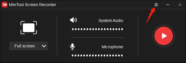 Click on the gear icon in MiniTool Screen Recorder to enter the page of the screen recording settings