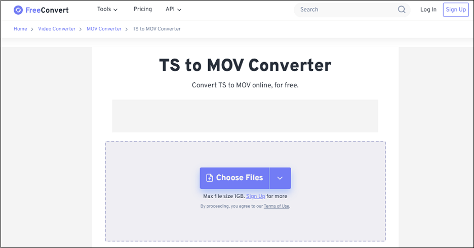 The interface of FreeConvert TS to MOV Converter