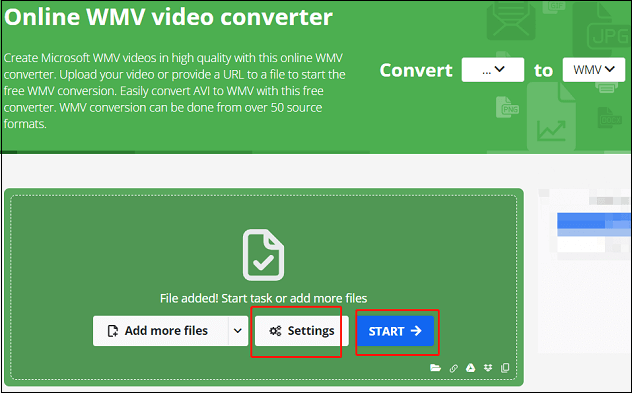 Click START for format conversion in Online-convert.com