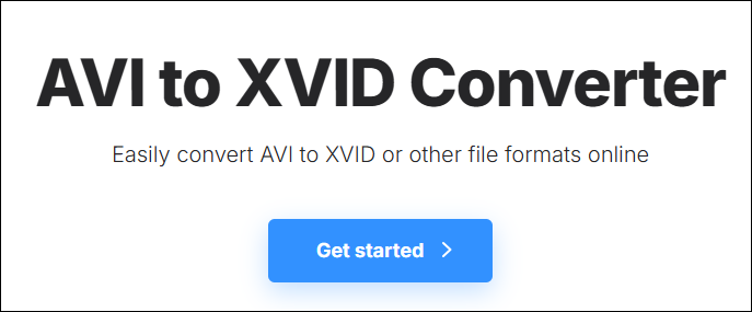 The AVI to XVID converter page of Clideo