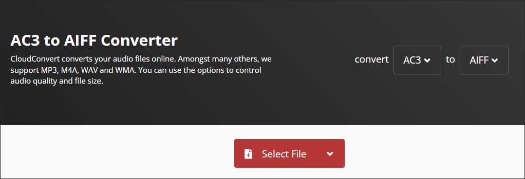 The AC3 to AIFF Converter interface of CloudConvert