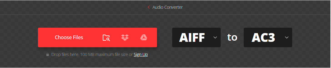 The AIFF to AC3 Converter page of Convertio