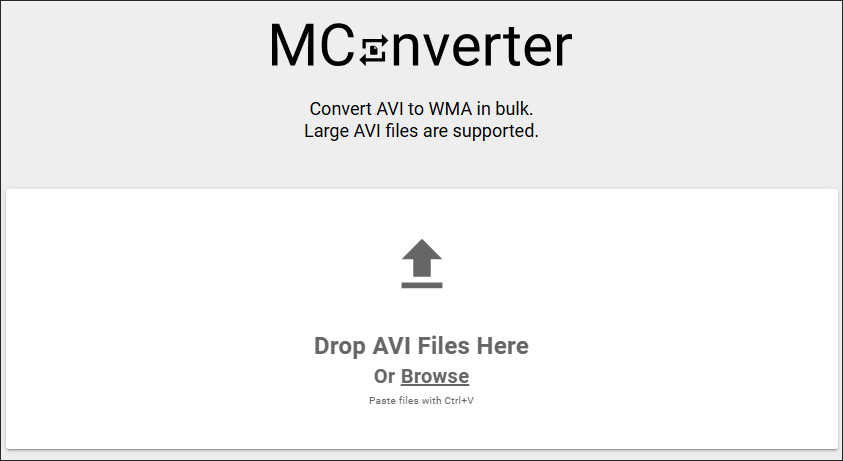 The AVI to WMA Converter page of MConverter