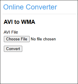 The AVI to WMA Converter interface of Online Converter