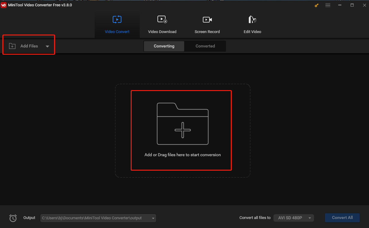 Click Add or Drag files here to start conversion or Add Files in MiniTool Video Converter to load the video