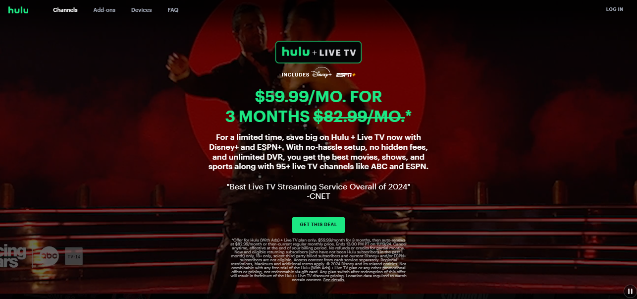 The interface of Hulu with Live TV