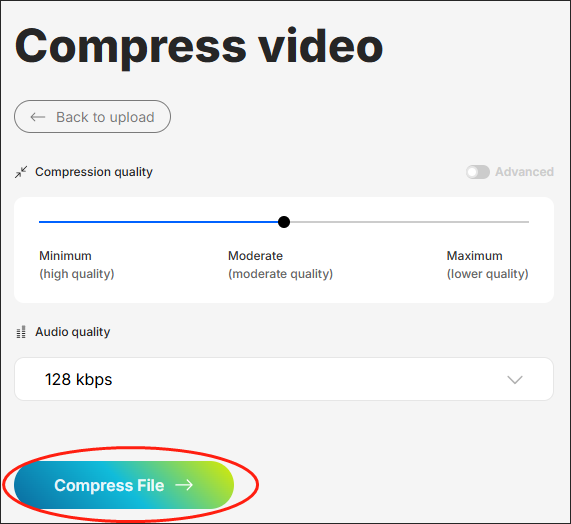 Click on the Compress File to begin to compress your MPEG file