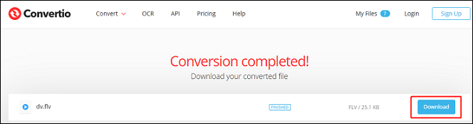 Click the Download button in Convertio to save the converted file to the local folder