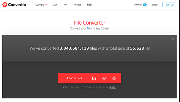 The interface of Convertio